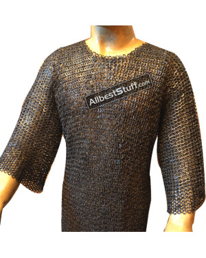 54 Chest Chain Maille Hauberk 8 mm Flat Solid Long Sleeve